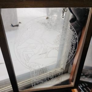 Vintage Wood Framed Clear Glass With Etching Of Woman, 13.5 X 10, Suncatcher